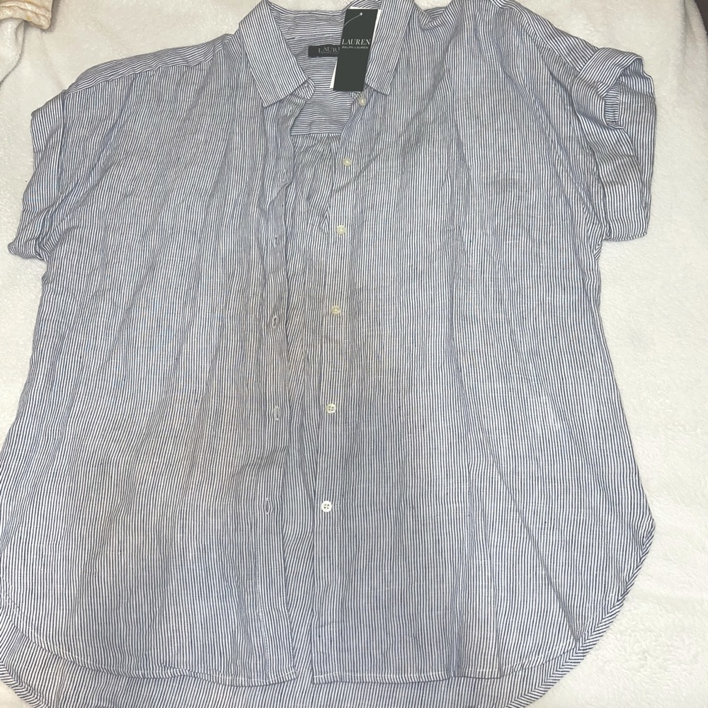 Ralph Lauren Striped Navy Blouse, Size Large